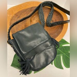 Nordstrom Navy Blue Leather Tasseled Crossbody with Braided Shoulder Strap